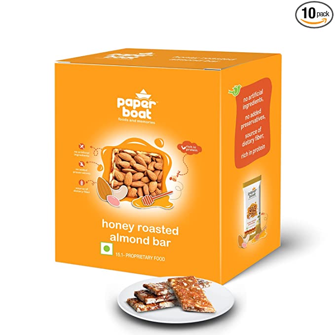 Paper Boat Honey Roasted Almond Bar, No Added Preservatives and Colours | Gajak | Sweets | Gazak (Pack of 10, 25g Each ) 250 g