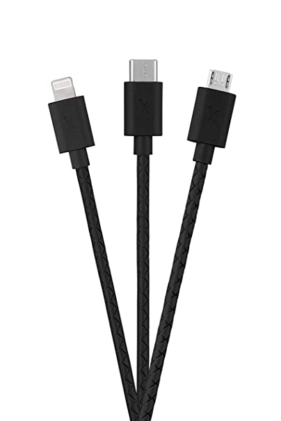 FLiX (Beetel) 3in1 (Type C|Micro|Iphone Lightening) Textured Pattern 3A Fast Charging Cable with QC & PD Support for Type C,Micro USB & Lightning Iphone Cable,Made in India,1.5 Meter Long Cable(T101)