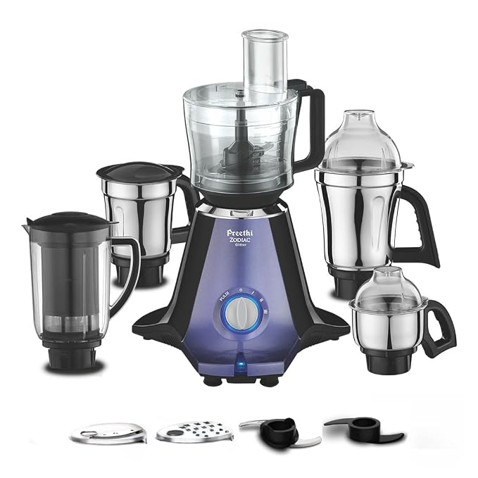 Preethi Zodiac Glitter 750W Mixer Grinder, 5 Jars, Food Processor & Juicer