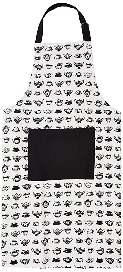 Amazon Brand - Solimo 100% Cotton Adjustable Kitchen Apron, Teapots (White)