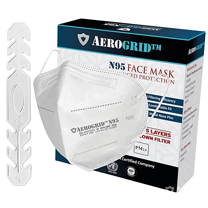 [Apply Coupon] - AeroGrid FFP2 | Pack of 10 | 5 Layers | ISI Mark | BIS Certified | EN 149 European Std. Certified | Premium N95 Mask for Unisex