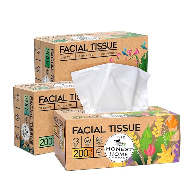 Honest Home 2 Ply Facial Tissue Paper Box | 600 Pulls | 200 Pulls x 3 boxes | Soft And Highly Absorbent | 100% Natural Virgin Fibre