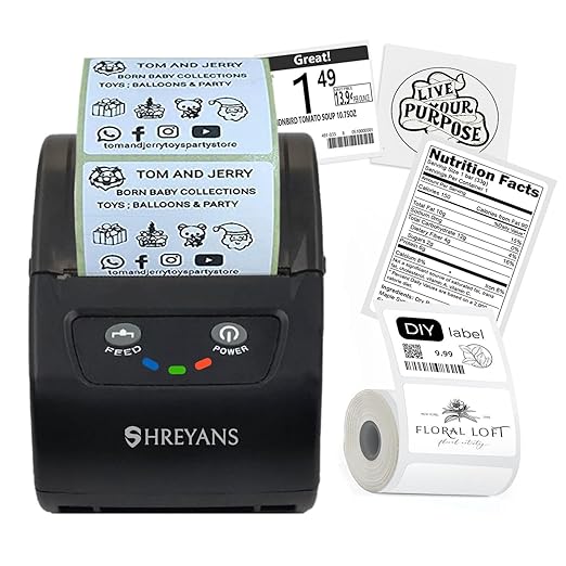 SHREYANS 58mm Label Printer (2 in 1) - Thermal Labels & Receipt Printer (50x25 Label or 50x50 Label Combo) Free 250 Labels