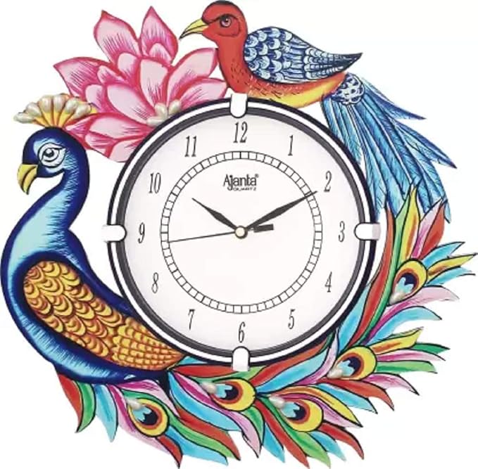 Ajanta Glass Handpainted Analog Wall Clock (White, Blue, Red, 33 cm X 33 cm)