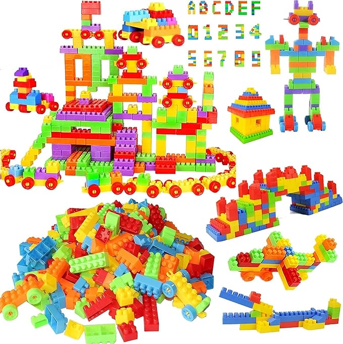 FunBlast DIY Plastic Small Size Building Blocks for Kids, 120+ Pcs Building Blocks Toy for Kid Puzzle Games for Kids  -  DIY Toys for Children Educational - (120+ Blocks with 22 Wheels)