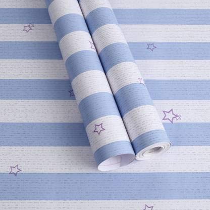 JB Collection Blue and White Stripes with Star Peel and Stick Self Adhesive Wallpaper Easily Removable - Bedroom Living Room Corridor Background Eco Wallpaper (200 X 45 cm)