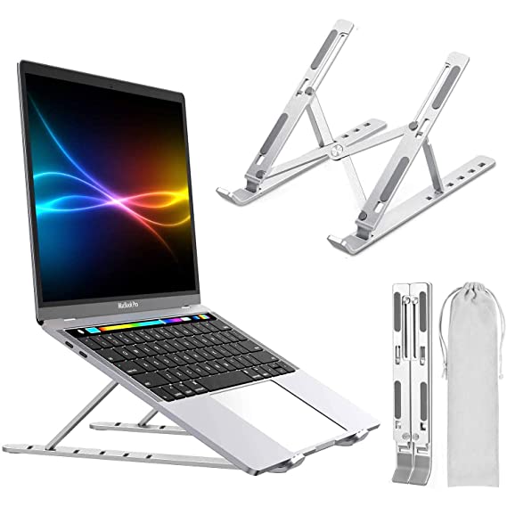 CLAW Portable Laptop Stand with Carry Pouch, 6 Adjustable Height Angles, Aluminium Alloy, Ergonomic & Sturdy Design, Foldable Holder, Compatible with All Laptops and Tablets