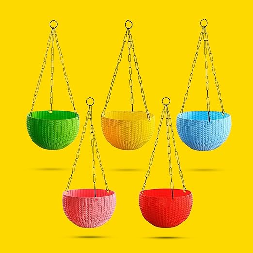 Kraft Seeds by 10CLUB Euro Hanging Planters - 5 Pcs (7 Inch, Multicolor) | Decorative Hanging Pots for House Plants | Hanging Pots for Home & Balcony Garden | Hooked Hanging Pots for Home Garden