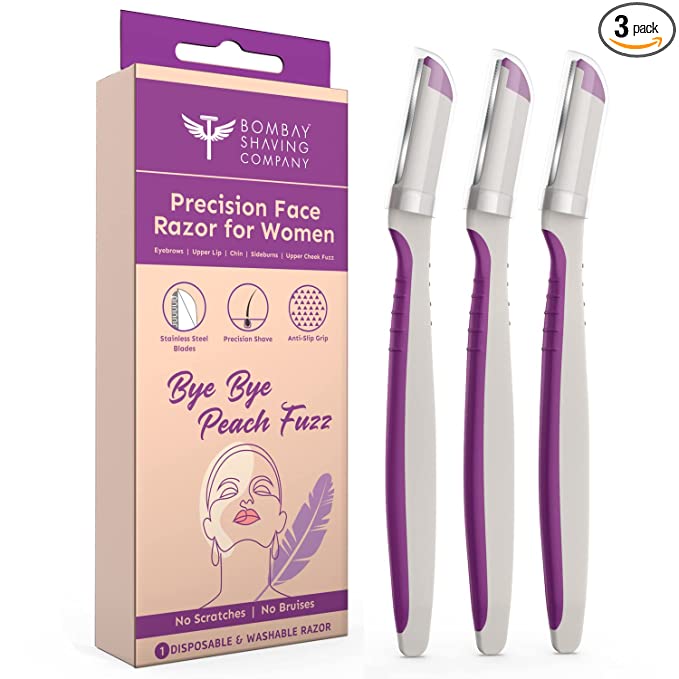 BOMBAE Facial Razor For Women | Face Razor for Eyebrow, Upper Lip, Forehead, Peach Fuzz, Chin, Sideburns | 3 count