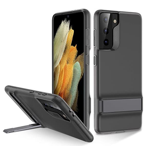 ESR Metal Kickstand Case Compatible with Samsung Galaxy S21 6.2-Inch 2021, Slim Silicone with Matte Finish, Portrait and Landscape Stand Back Cover - Translucent Black