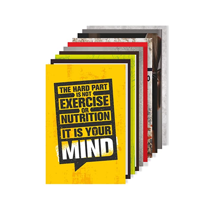 Amazon Brand - Solimo Wall Posters with Adhesive Tape, Set of 10 Gym Workout Posters