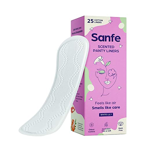 Sanfe Scented Panty Liners for Women | For Protection Against Leakage, Discharge and Rashes - Natural Fragrance White Lily - 25 units