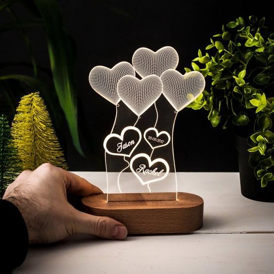 Artistic Gifts 3D Illusion Personalized LED Table Lamp for Couples| Customized Name Night Lamp for Wedding Marriage Anniversary| Wedding Return Couple Gift for Friend, Parents, Wife, Husband Design 11
