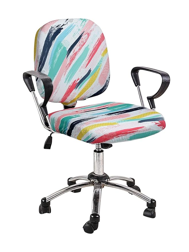 Cortina Corporate Office Chair Covers | Removable Chair Protector | Executive Rotating Chair Seat Case | Stretch Elastic Polyester Spandex Fabric | Abstract Print  -  Multi Colour | Chair Cover Set Of 1
