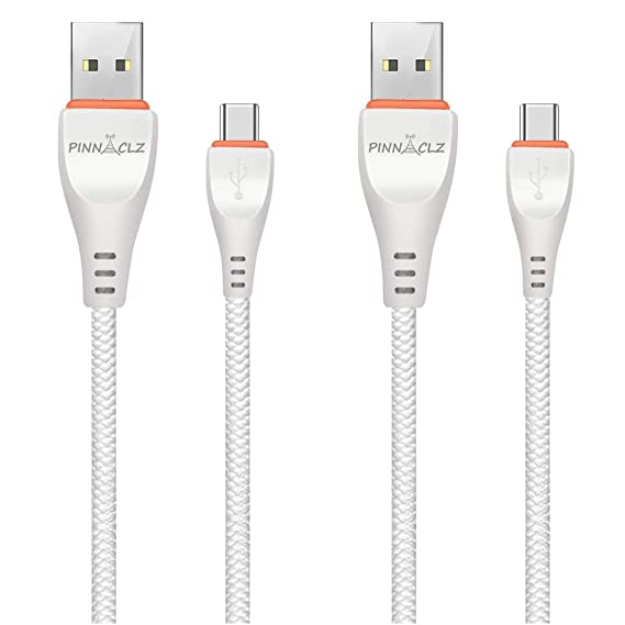 Pinnaclz Original Made in India Combo of 2 USB Type C Fast Charging Cable, USB C Data Cable for Data Transfer Perfect for Mi & Samsung Smart Phones White 1.2 Meter (Pack of 2) not for DASH, WARP, VOOC
