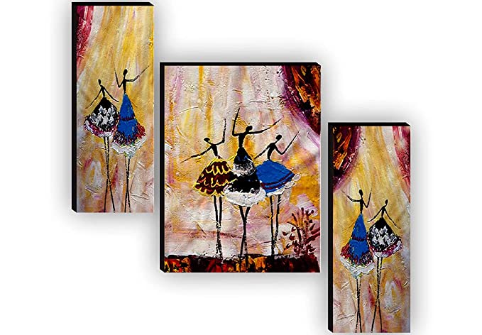 SAF Set of 3 Dancing African Ladies Modern Art UV Textured Home Decorative Gift Item MDF Painting 12 Inch X 18 Inch SAF-JMS6517