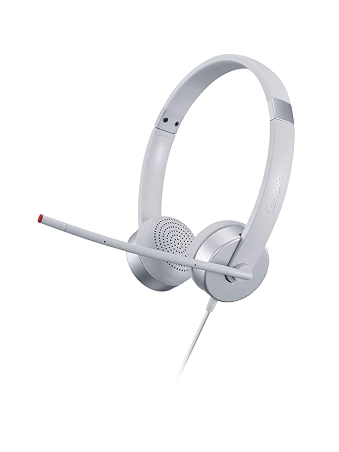 Lenovo 100 Stereo Analogue Wired On Ear Headphones with Mic, Memory-Foam earcups, 30 mm Driver | Computer/PC or Laptop Headphone (Cloud Grey)