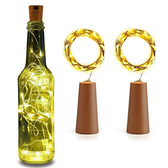 [Apply Coupon] - Lexton 20 LED Wine Bottle Cork Lights Copper Wire String Lights (Warm White, Pack of 2) - Includes Additional 3 Button Cells for Extended Use