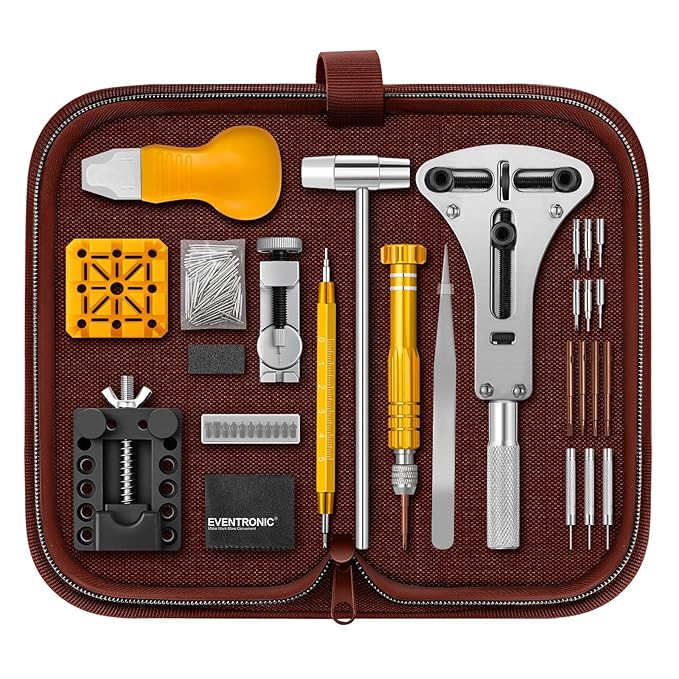 Watch Repair Kit, Eventronic Professional Spring Bar Tool Set Watch Band Link Pin Tool Set with Carrying Caseï¼Ë Brownï¼â¬°