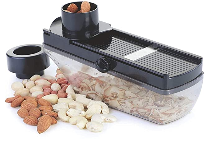 XMART INDIA" Vegetable and Dry Fruit Slicer - Multipurpose Dry Fruit, Garlic Ginger Slicer with Hand Guard, Thickness Setting and Container