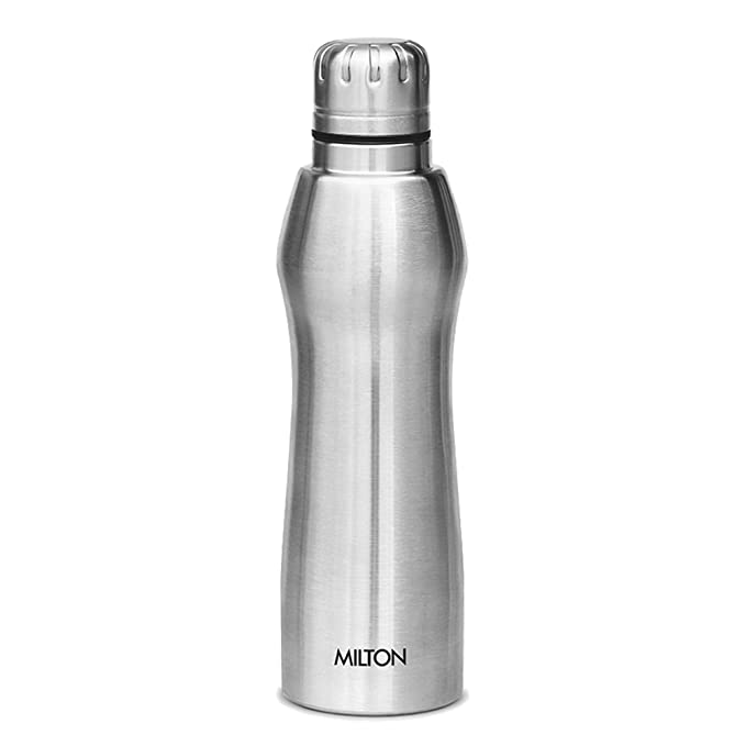 MILTON Elate 1000 Stainless Steel Water Bottle 840 ml, Single Walled, ISI Certified I Leak Proof Lid, Rust Proof I For School, Office, Gym I Silver