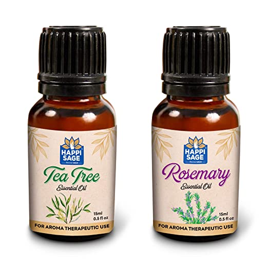 HappiSage 100% Natural and Pure Essential Oil for Hair, Skin, Face, Relaxing Sleep & Aromatherapy (Rosemary & Tea Tree)