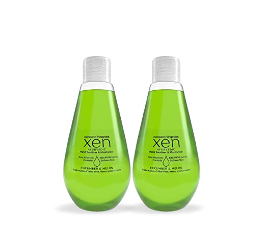 Asian Paints Viroprotek XEN Ayurvedic Hand Sanitizer Pack of 2 x 200 ml, Green, Cucumber & Melon, 400 millilitre