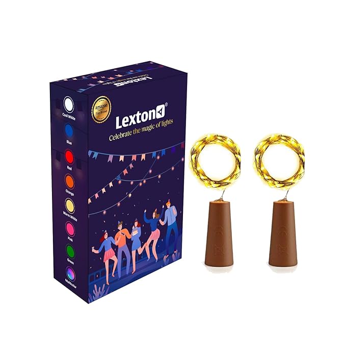 Lexton 20 LED 2 Meter Wine Bottle Cork Lights Copper Wire String Lights - Battery Operated (Battery Not Included) |for Indoor & Outdoor Decorations (Warm White, Pack of 2), standard (Lex-20led/2MCork)