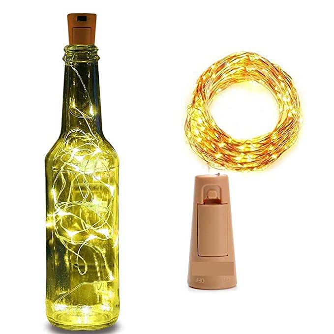 Lexton 2 Meter 20 LEDs Wine Bottle Cork String Light Copper Wire Starry Fairy Lights Battery Powered (Battery Not Included) |for Indoor & Outdoor Decorations (Warm White, Pack of 1), Standard