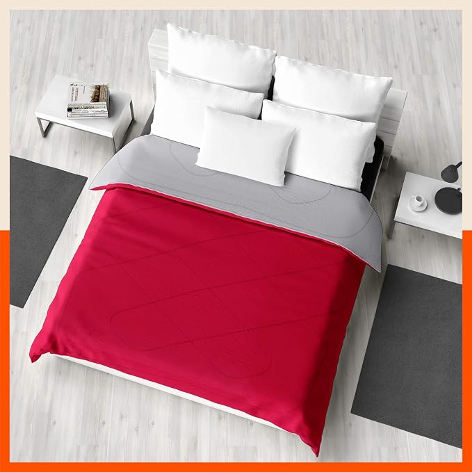 Bathla Siesta ELVA Reversible Microfiber Comforter/Blanket/Quilt/Duvet for Home with Ultra-Soft Fabric Cover & Siliconised Fill | Double  -  Red & Grey - 200 GSM