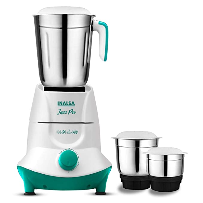 INALSA Mixer Grinder Jazz Pro -550W with 3 Stainless Steel Jars| 30 Min Motor Rating| Robust Nylon Coupler | Overload Protection| ISI Certified| 2 Year Warranty