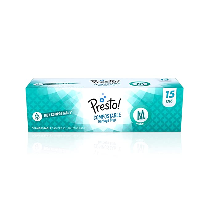 Amazon Brand - Presto! Compostable Garbage Bags, Medium - 15 bags/roll