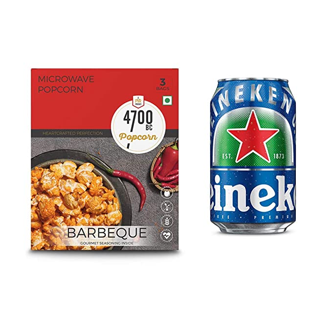 4700BC Microwave Popcorn,BBQ, 3 Bags, 276g, with Heineken 0.0 CAN, Zero Alcohol, 330 ml