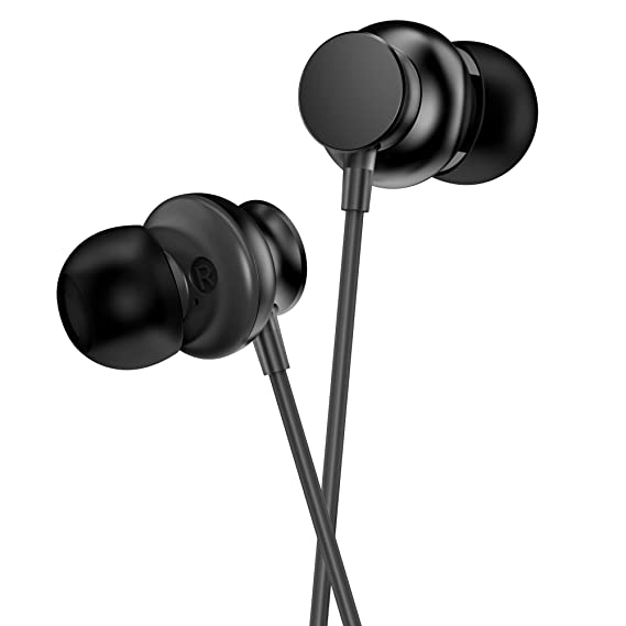 Ambrane Stringz 38 Wired Headphones with Mic, Powerful HD Sound with High Bass, Tangle Free Cable, Comfort in Ear Fit, 3.5mm Jack (Black), Normal