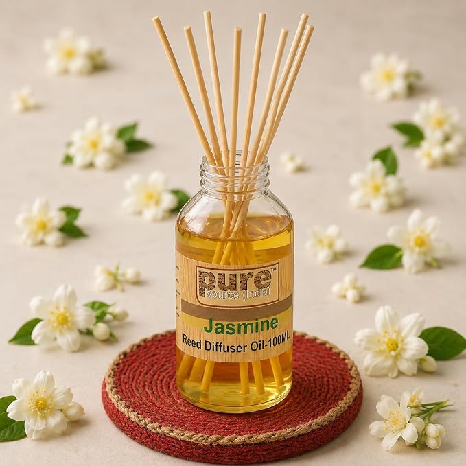 Pure Source India Reed Diffuser Refill Oil 100ML, and 8 Pcs Reed Stick, Jasmine