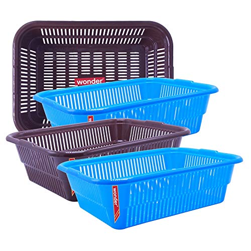 Wonder Plastic Natasha 1013 Fruit Basket Set, 4 Pcs Basket, Brown Blue Color, Made in India, KBS02571