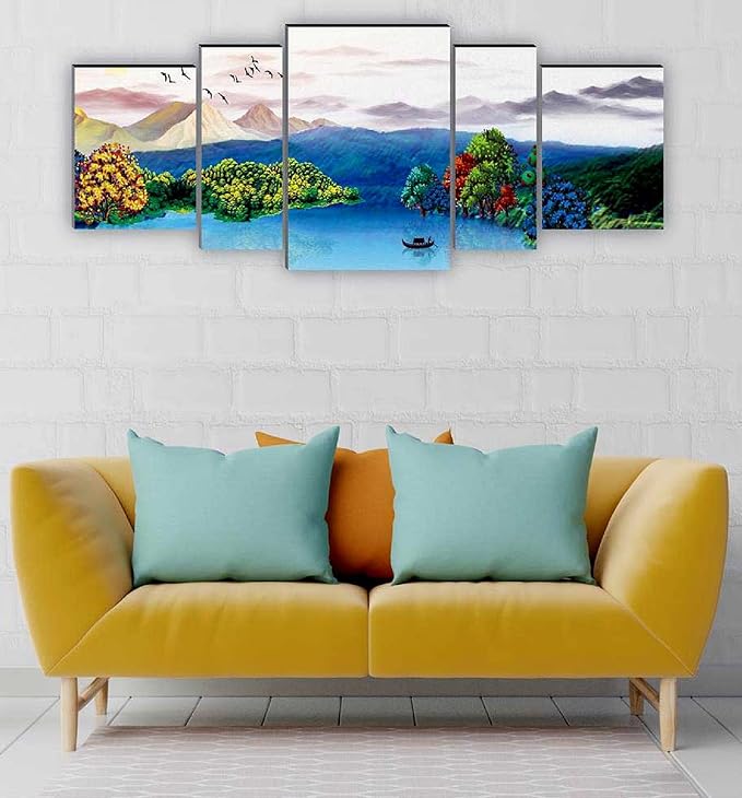 SAF paintings Set of 5 Nature scenery UV Textured Home Decorative Gift Item large Panel Painting 42 Inch X 18 Inch SANFPNL31142