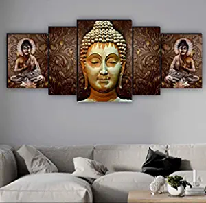 SAF paintings Set of 5 Buddha UV Textured Home Decorative Gift Item MDF Panel Painting 18 Inch X 42 Inch SANFPNL31195