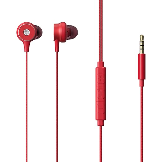 ZEBRONICS Zeb Buds 20 in Ear 3.5mm Wired Stereo Earphones with Mic, 1.2 Metre Cable, 14mm Drivers, in Line Mic & Volume Controller (Red)