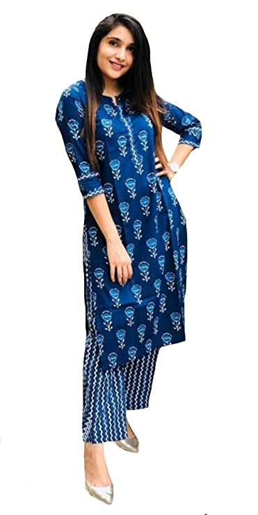 ANNI DESIGNER Women's Cotton Blend Straight Kurti with Palazzos