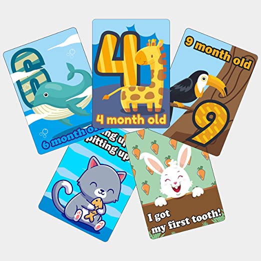 Crackles Animals Theme Baby Milestone Cards Recording 0-12 Months Along with Event Cards -Pack of 21 Cards