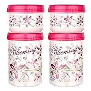Asian Blooming Turn & Lock Storage Containers Set of 4 , Pink
