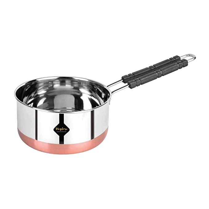 Meqstore Stainless Steel Copper Bottom Sauce Pan, Flat Base Sauce Pan, Tea Pan, Milk Pan, Tapeli Patila, Sauce Pot Cookware with Handle (1000 ml)