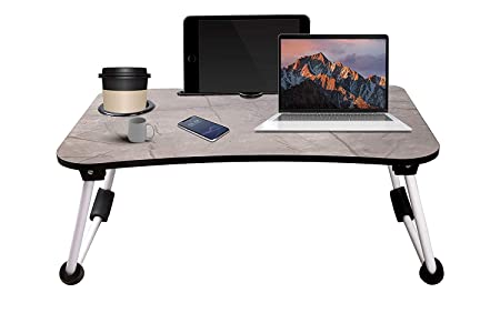 Local Vocal Zone " Multi Purpose Laptop Table with Dock Stand | Study Table | Bed Table | Foldable and Portable | Ergonomic & Rounded Edges | Non-Slip Legs (Marble Light)