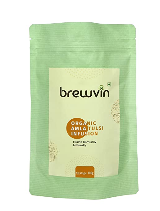 Brewvin Organic Amla Tulsi Herbal Tea, 100g Pouch, Boosts Immunity, Organically Harvested