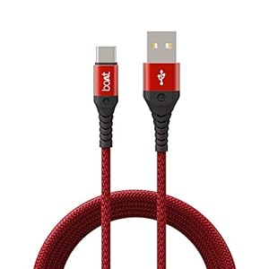 boAt Type-C A550 Stress Resistant, Tangle-Free, Sturdy Cable with 3A Rapid Charging & 480mbps Data Transmission, 10000+ Bends Lifespan and Extended 1.5m Length (Martian Red)
