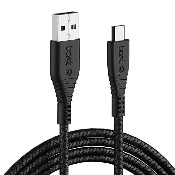 boAt Micro USB 55 Tangle-free, Sturdy Micro USB Cable with 3A Fast Charging & 480mbps Data Transmission, 10000+ Bends Lifespan & Extended 1.5m Length Black