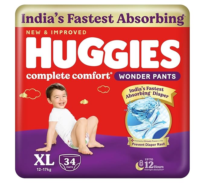 [Size: X-Large] - Huggies Complete Comfort Wonder Pants | Pant Style Baby Diapers Extra Large Size (XL), 34 Count | India's Fastest Absorbing Diaper, Prevents Diaper Rash, Ideal for 12 to 17 Kgs