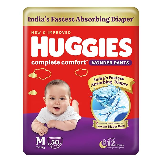 Huggies Complete Comfort Wonder Pants, Medium (M) Size Baby Diaper Pants, 50 count, with 5 in 1 Comfort