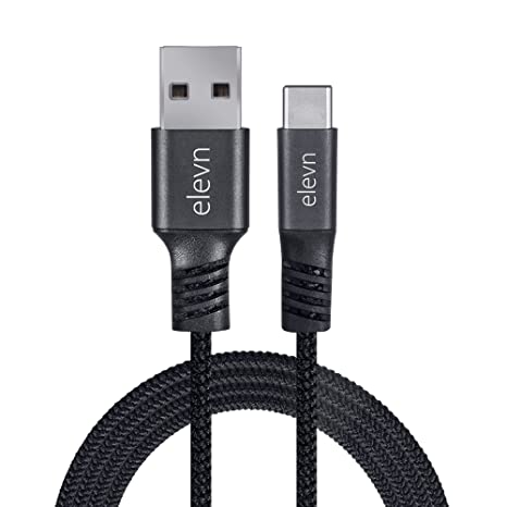 elevn flex Type-C to USB-A Male Ultra-Fast Premium 5.0A 65-Watt Warp Charge 5Gbps Data Sync & Charging Cable  -  1.5m (5 feet) Superior Rugged Braided - Anthracite